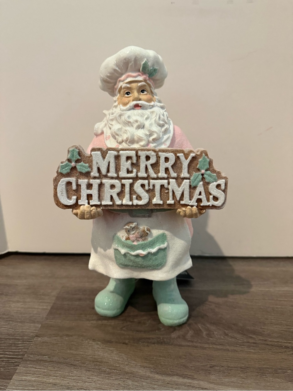 Pink & Mint 'Merry Christmas' Santa Holiday Figurine
